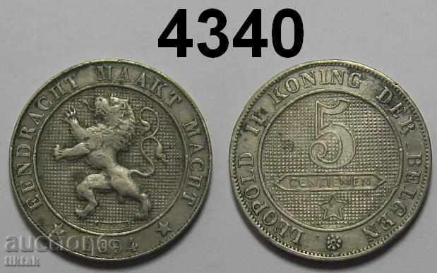 Белгия 5 сантима 1894 DER BELGEN рядка монета