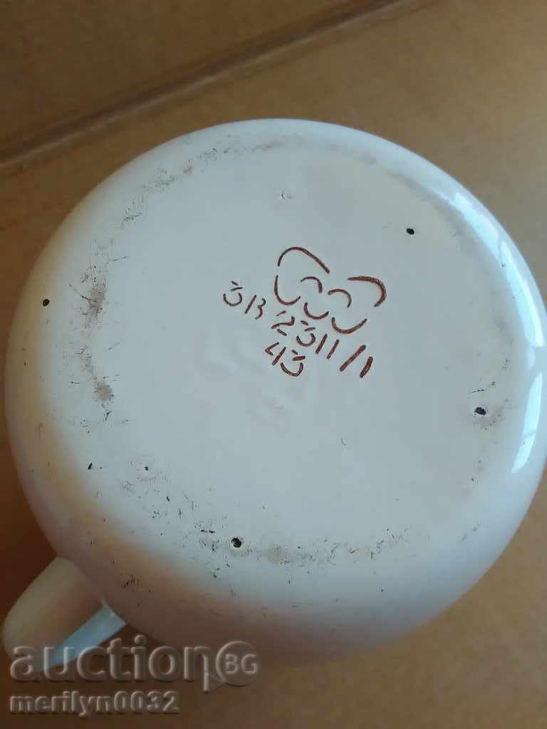 Enamelled jug kettle with enamel cane cannon - 6