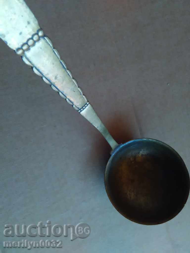 Auction Old brass ladle with markings spoon Auction Old brass ladle with markings spoon