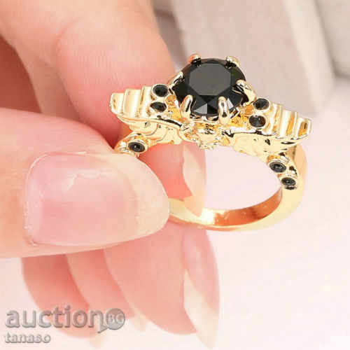Inel placat cu rodiu și zircon negru, Mărime 52 cu preț € 10.00 | 19.56 BGN