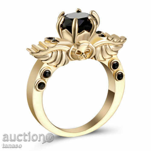 Rhodium plated ring and black zircon, Size 52