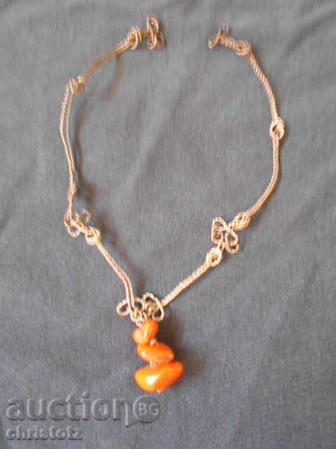 Necklace, silver, amber