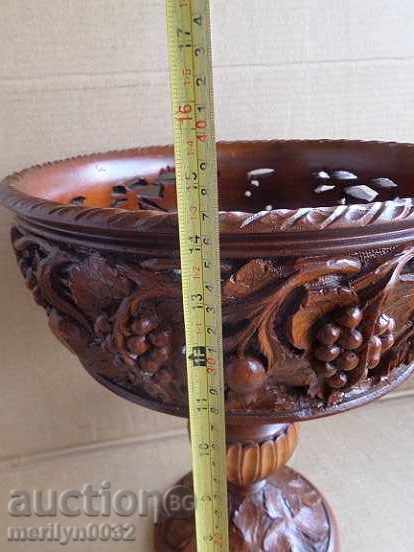 Carved fruit bowl wooden nightstand bowl with wood carving - 5