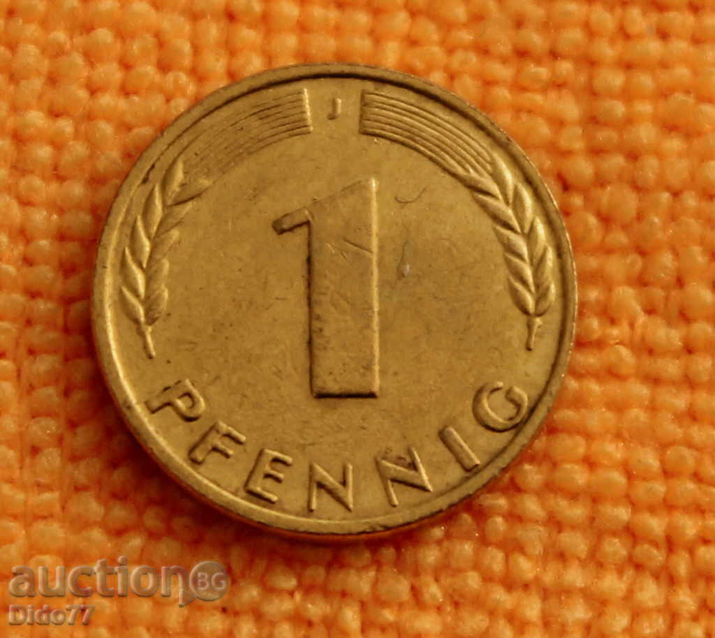 1950 Δεσποινίς ένα pfennig, τη Γερμανία, επιχρυσωμένα, TOP ΤΙΜΗ
