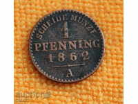 1862 - 1 pfinging, Germany, Prussia, rare, TOP PRICE