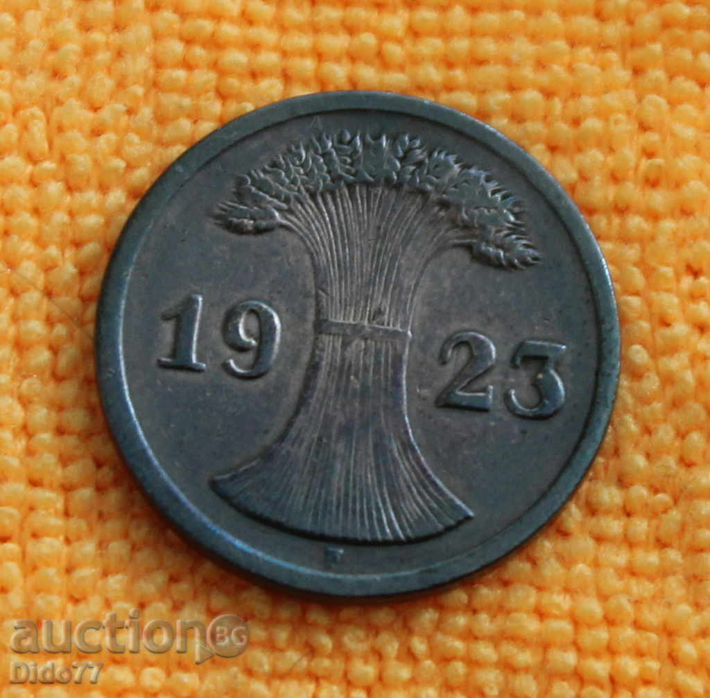 1923 г- 2 пфенинга, F, Германия, супер рядка буква, ТОП ЦЕНА