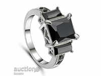Silver ring with black sapphire and white rosy cover №59