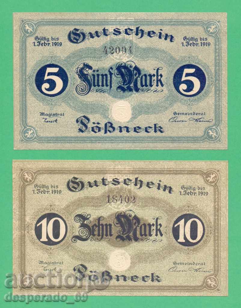 (¯`'•.¸ГЕРМАНИЯ (Possneck) 5+10 марки 1918 UNC¸.•'´¯)