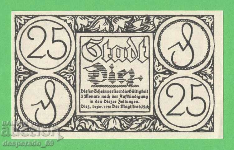(¯`'•.¸NOTGELD (πόλη Dietz) 1920 UNC -25 pfennig¸.•'´¯) με τιμή € 1.30 | 2.54 BGN