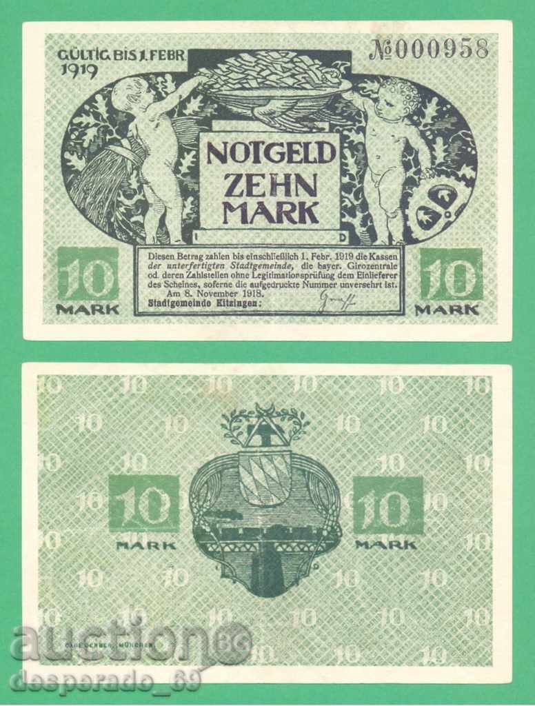 (¯`'•.¸ГЕРМАНИЯ (Kitzingen) 10 марки 1918¸.•'´¯)