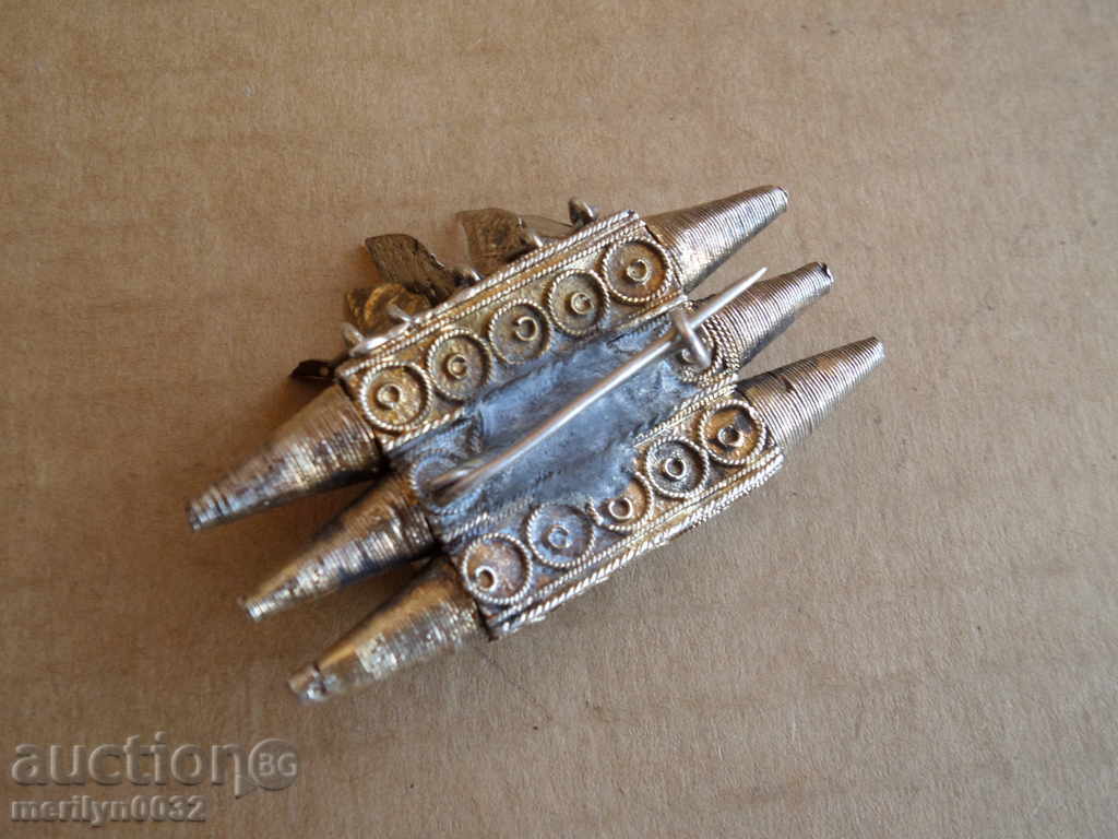 Възрожденски сребърна с позлата брожка накит бижу сребро - 6