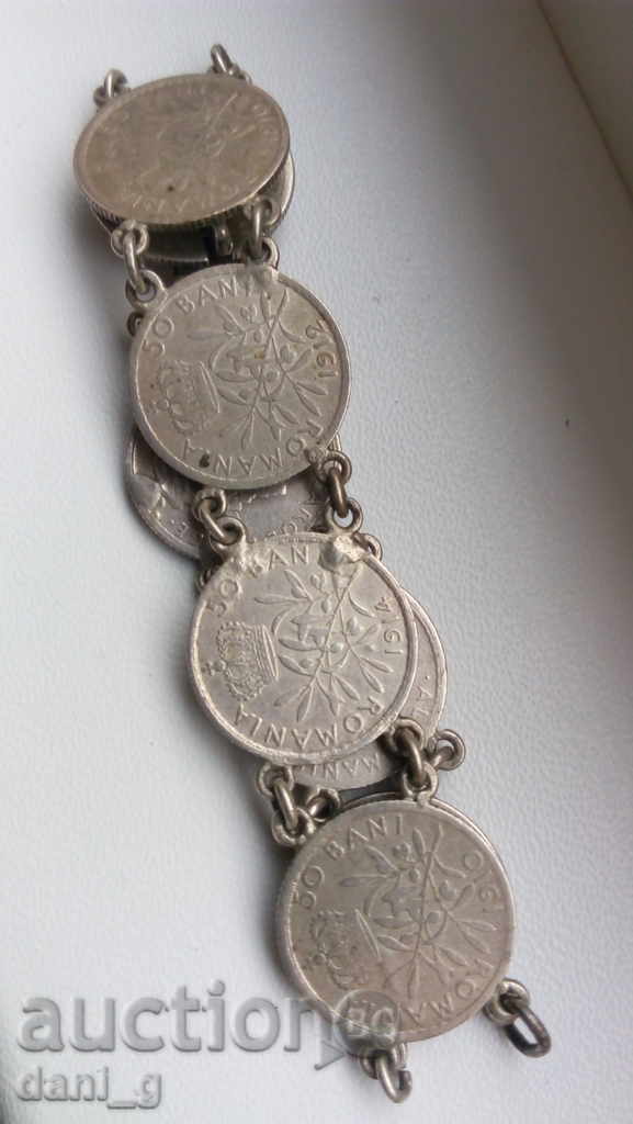 Bracelet of silver Romanian coins Bracelet of silver Romanian coins