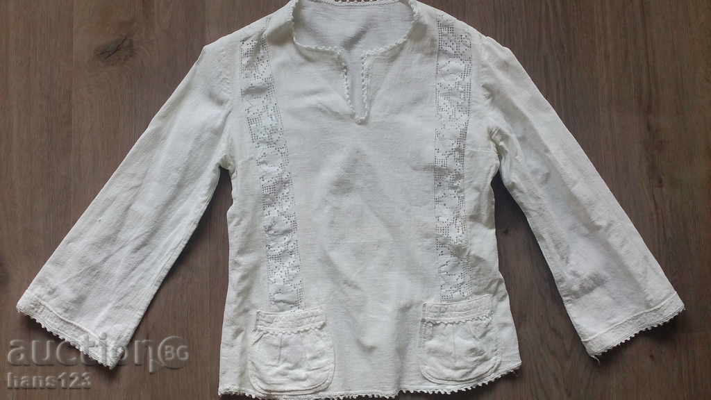Χέρι-υφαντό βαμβακερό πουκάμισο με δαντέλα, παλιά