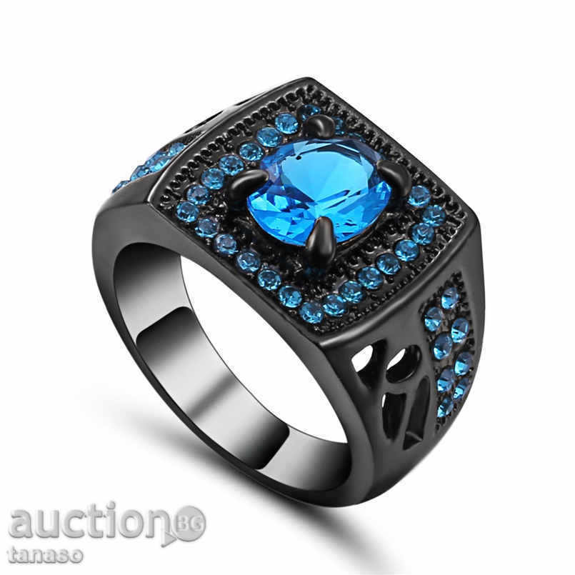 55th Ring with aquamarine and black rhodium plated
