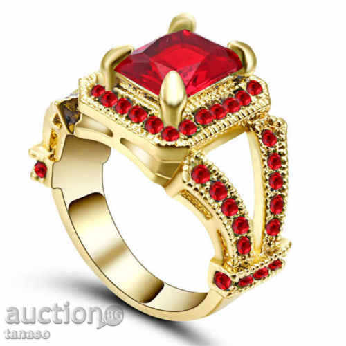 Ruby ring and yellow rhodium plated, №53