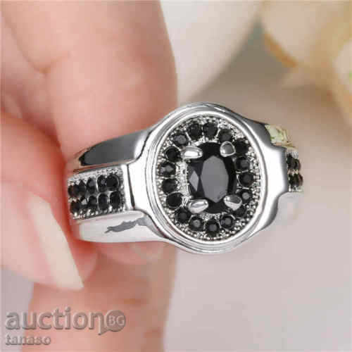 Inel cu Safir Negru și placare cu rodiu alb, №59 cu preț € 12.00 | 23.47 BGN