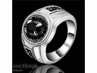 Ring with Black Sapphire and white rhodium plating, size 59