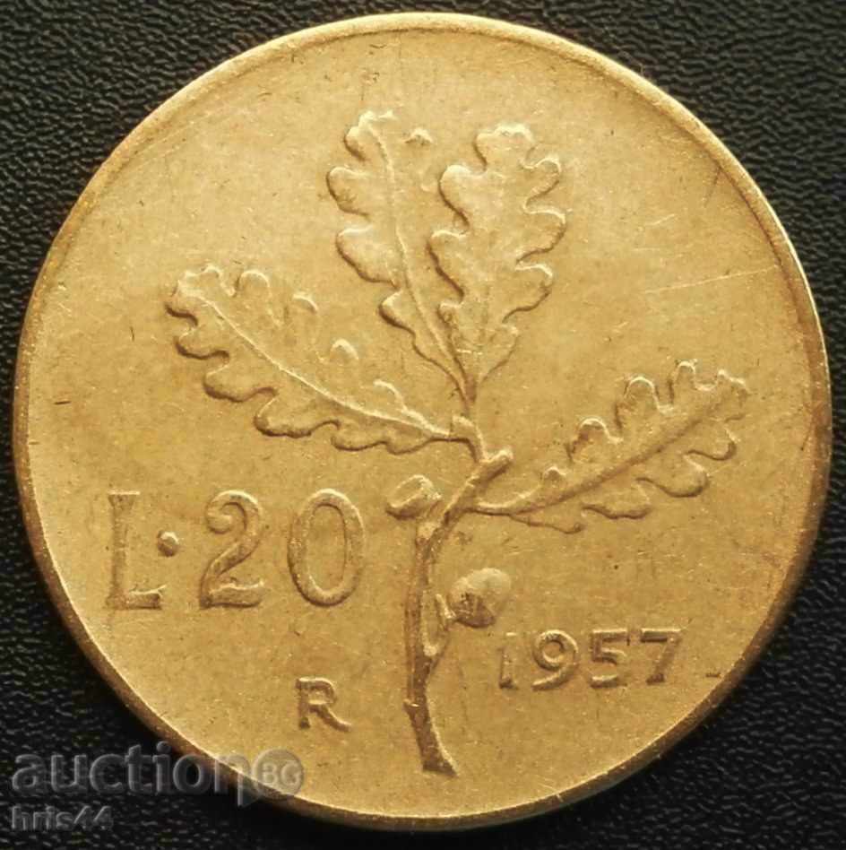 Италия 20 лири 1957