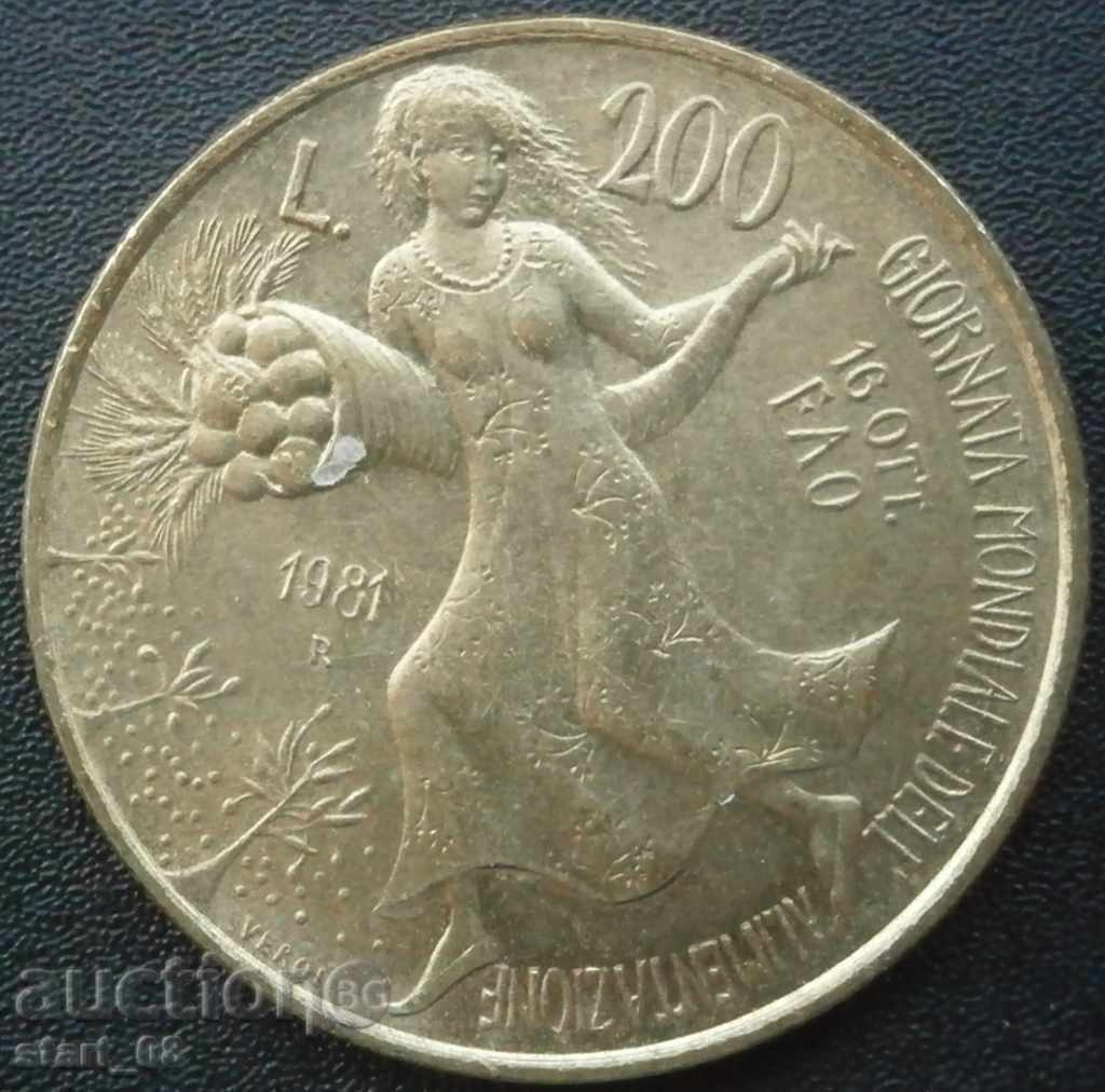 Ιταλία - 200 λίρες το 1981. - FAO