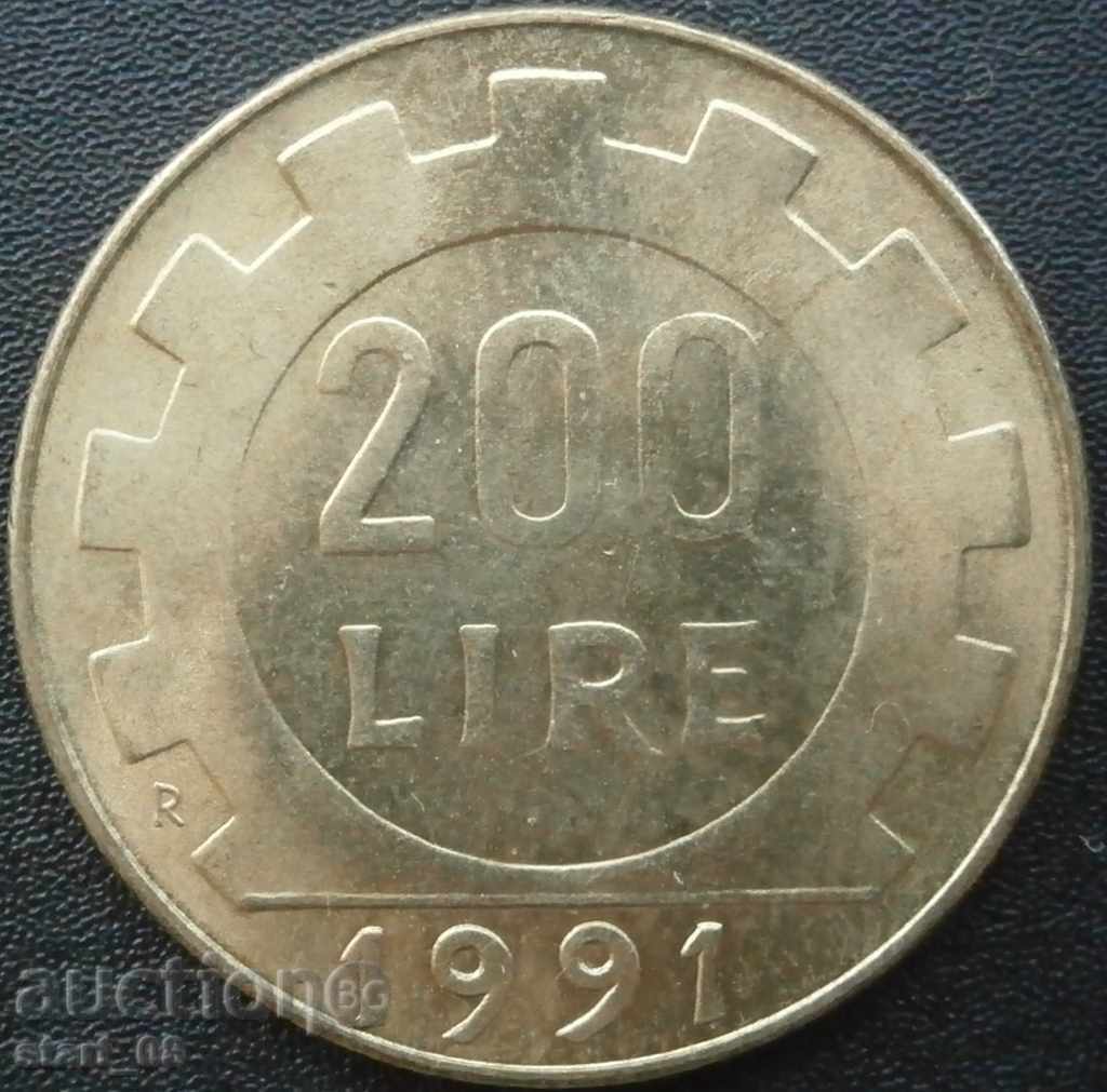 Италия - 200 лири 1991г.