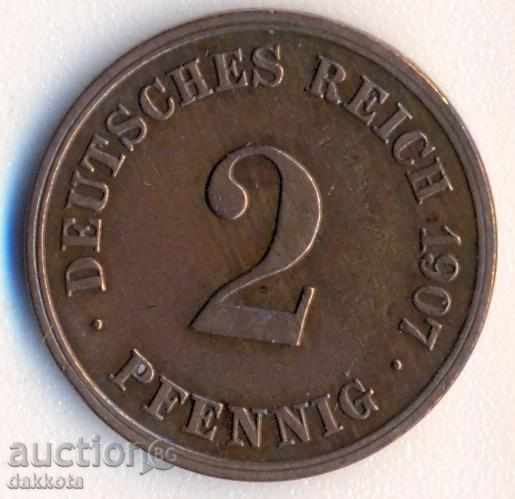 Germania 2 pfennig 1907e, rară Germania 2 pfennig 1907e, rară