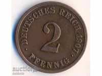 Γερμανία 2 pfennigs 1907e, σπάνια