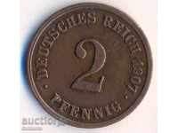 Germania 2 pfennig 1907e, rară