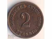 Germania 2 pfennig 1908e, rar