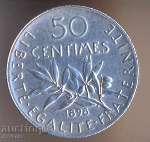 Franța 50 centime 1898, de argint, de calitate