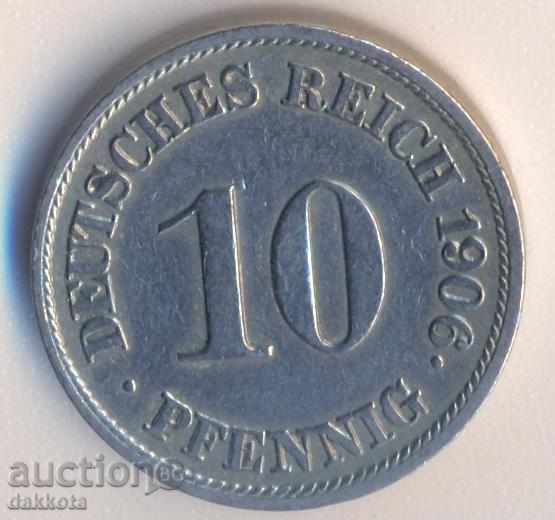 Germania 10 pfennig 1906j, rară în calitate