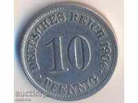 Germania 10 pfennig 1906j, rară în calitate