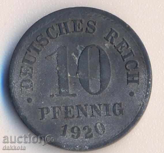 Germania 10 pfenigi 1920, zinc