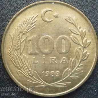 Turkey 100 pounds 1989