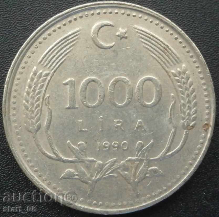 Turkey 1000 pounds 1990