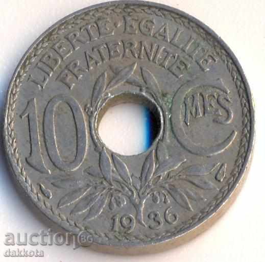 Франция 10 сантима 1936 година