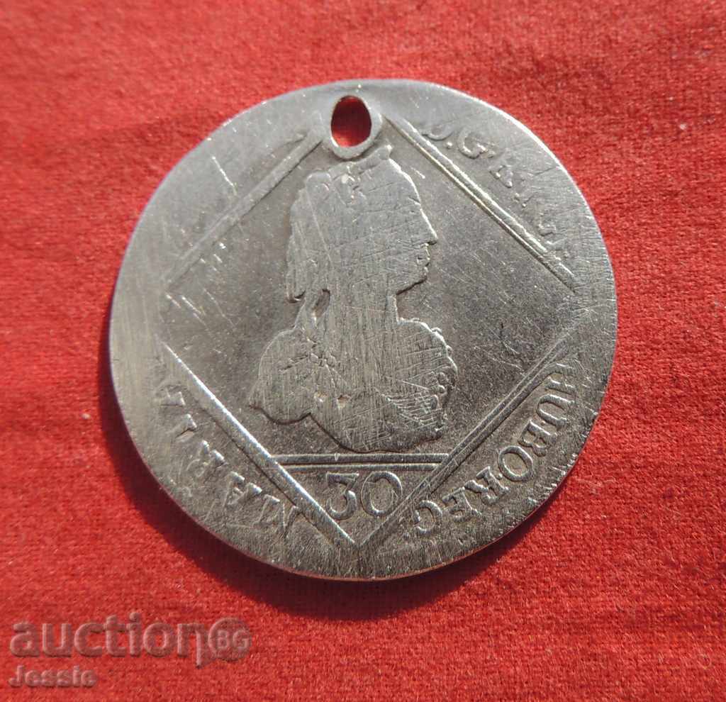 30 Kreuzer 1765 Austria-Hungary silver /Maria Theresa/ with price 40.85 BGN | € 20.89 30 Kreuzer 1765 Austria-Hungary silver /Maria Theresa/ with price 40.85 BGN | € 20.89