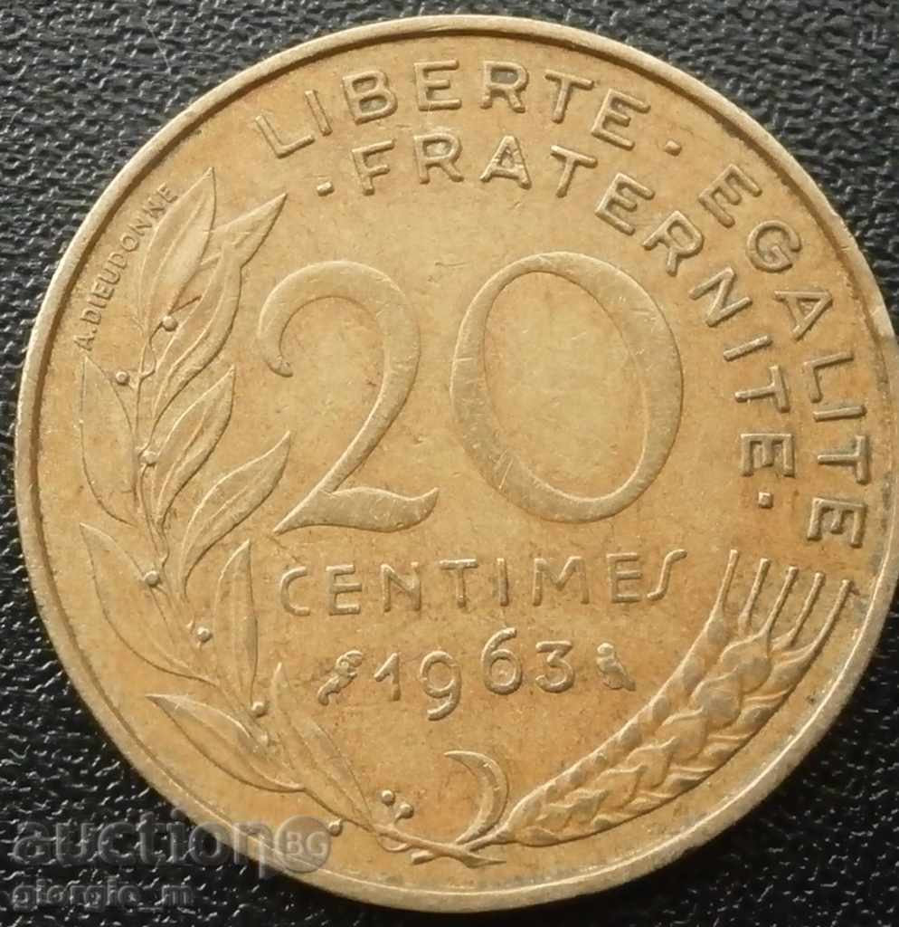 Франция - 20 сантима 1963 г.