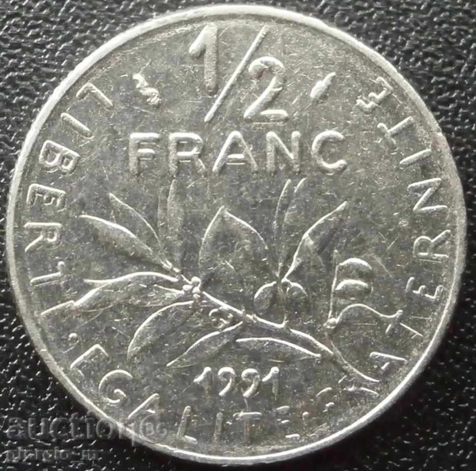 Франция - 1/2 франк  1991 г.