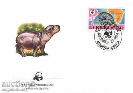 Delivery of WWF set of envelopes Liberia 1984 - hippopotamus