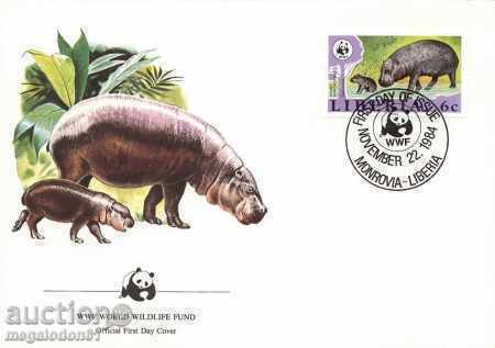 WWF set FDC Liberia 1984 - Hippo