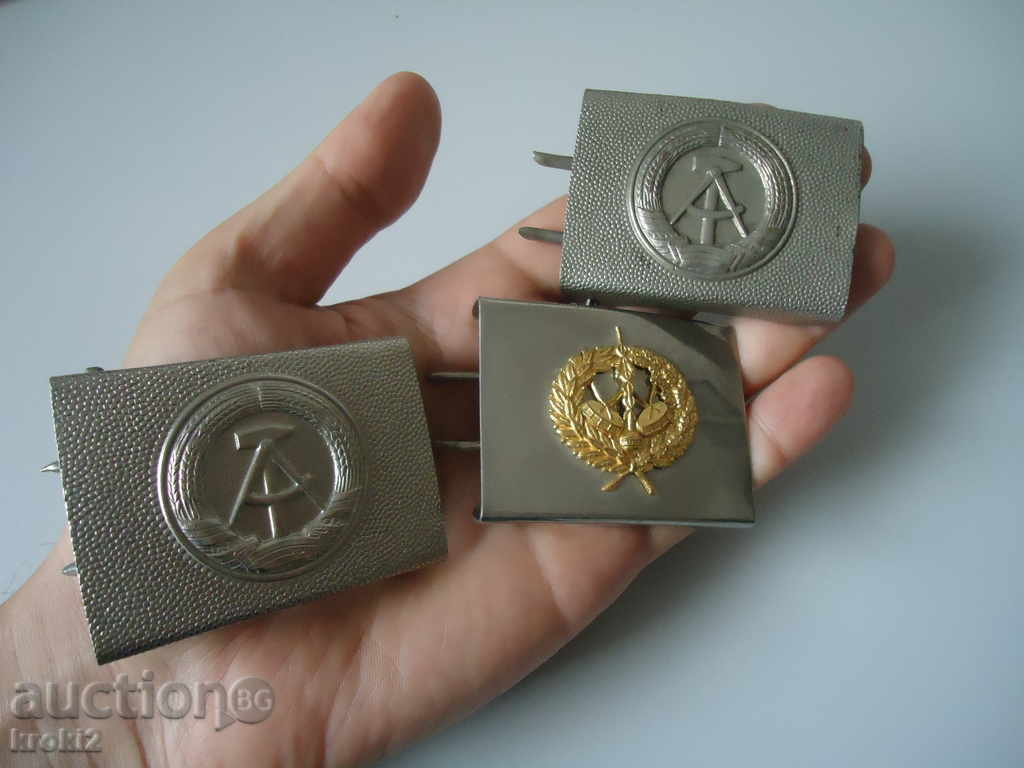 LOT OF THREE OLD GERMAN COMMUNIST MILITARY BUCKLES with price 19.99 BGN | € 10.22 LOT OF THREE OLD GERMAN COMMUNIST MILITARY BUCKLES with price 19.99 BGN | € 10.22
