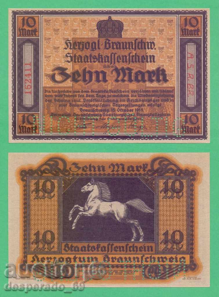 (¯`'•.¸ГЕРМАНИЯ (Braunschweig) 10 марки 1918  UNC¸.•'´¯)