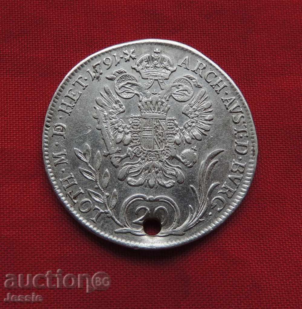 20 Kreuzer Austro-Ungaria 1791 În argint - Leopold al II-lea