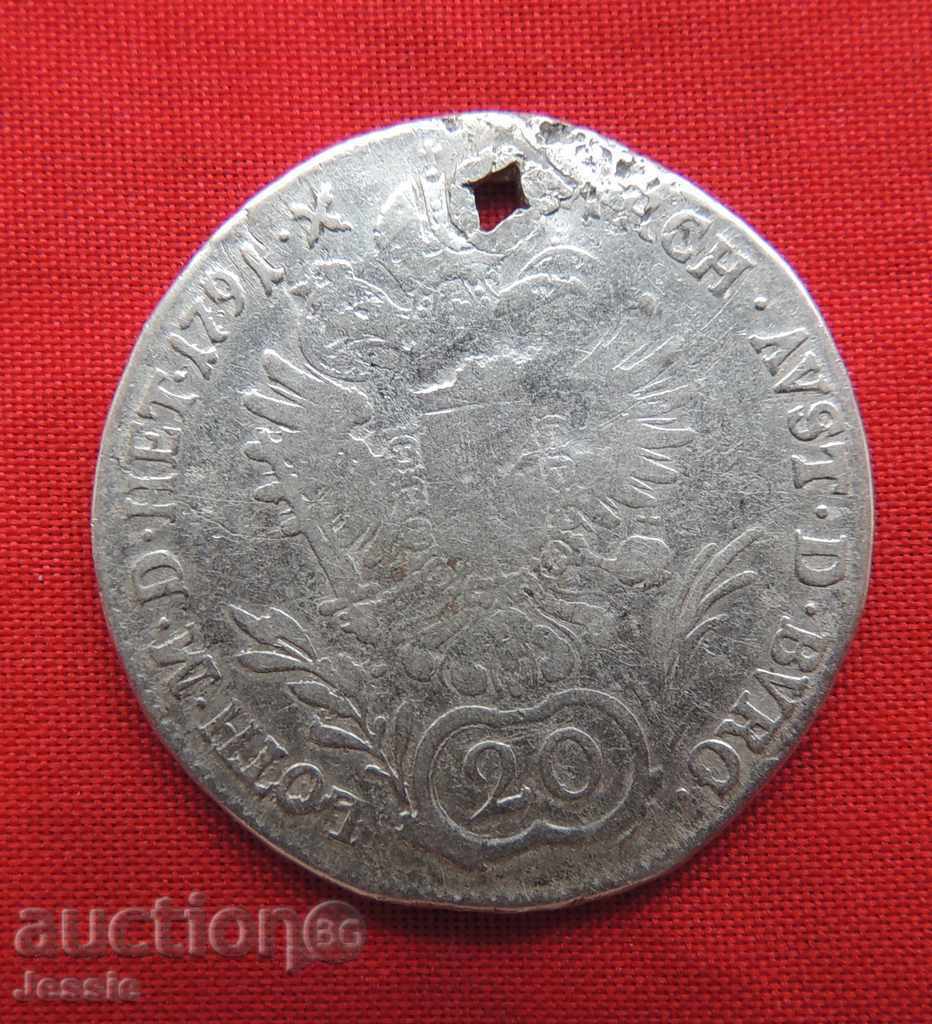 20 Kreuzer Austria-Hungary 1791 E Silver - Leopold II 20 Kreuzer Austria-Hungary 1791 E Silver - Leopold II