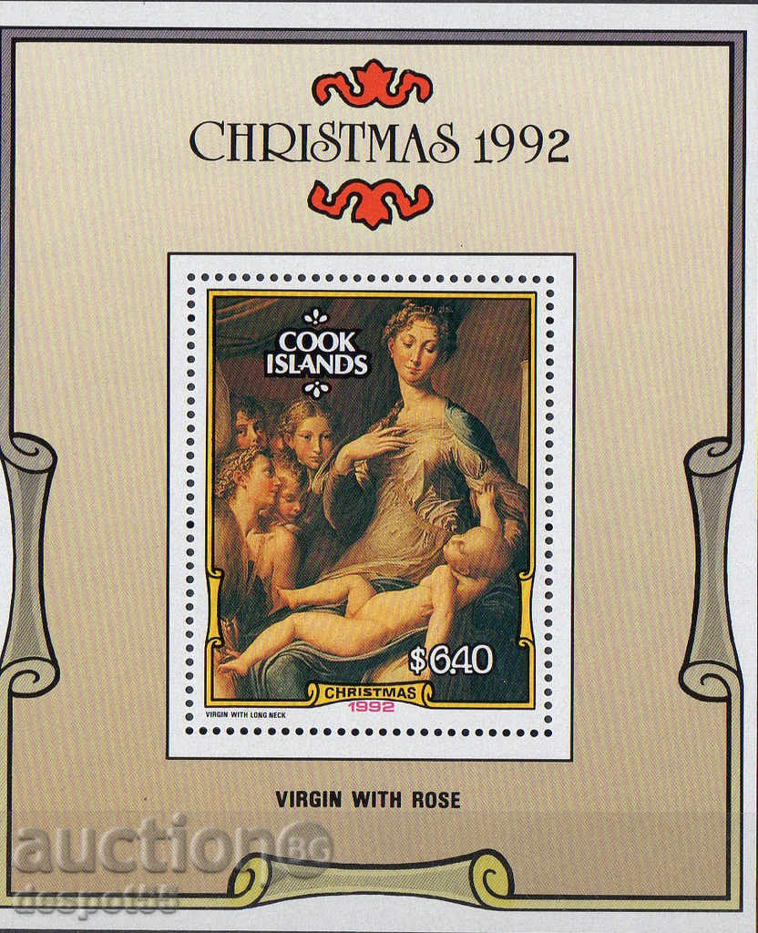 1992. Острови Кук. Коледа - картини на Пармиджано. Блок.