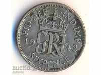 Великобритания 6 пенса 1942 година