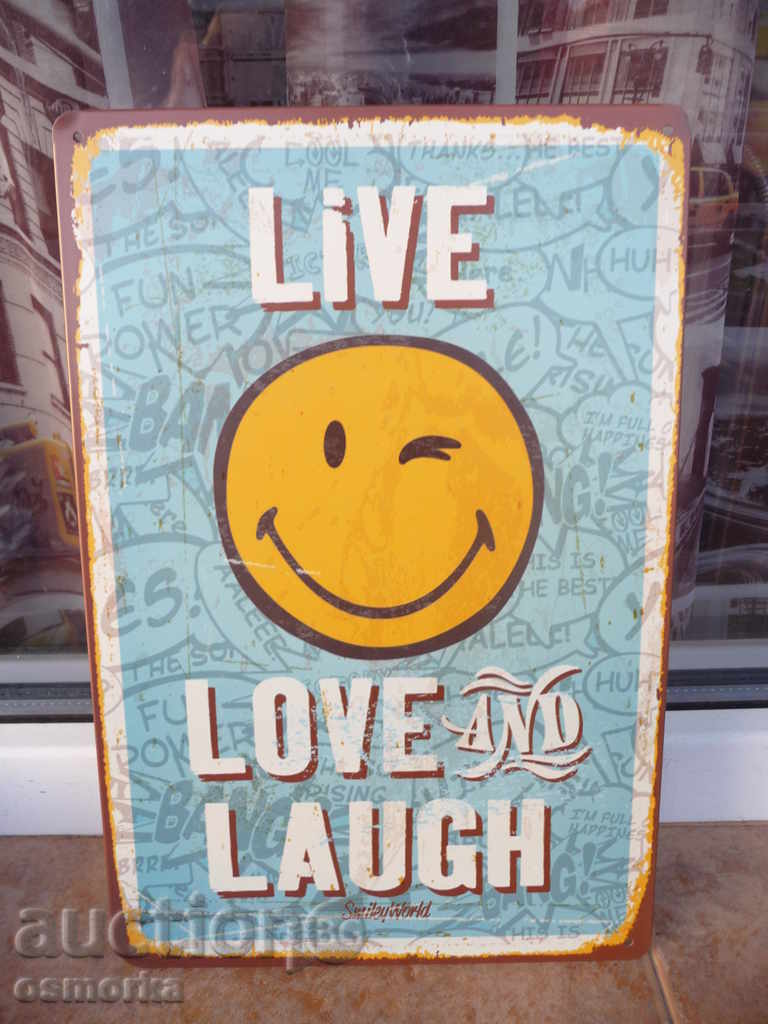 Μεταλλική πλάκα επιγραφή emoticon ζωή είναι η αγάπη και το γέλιο emoji