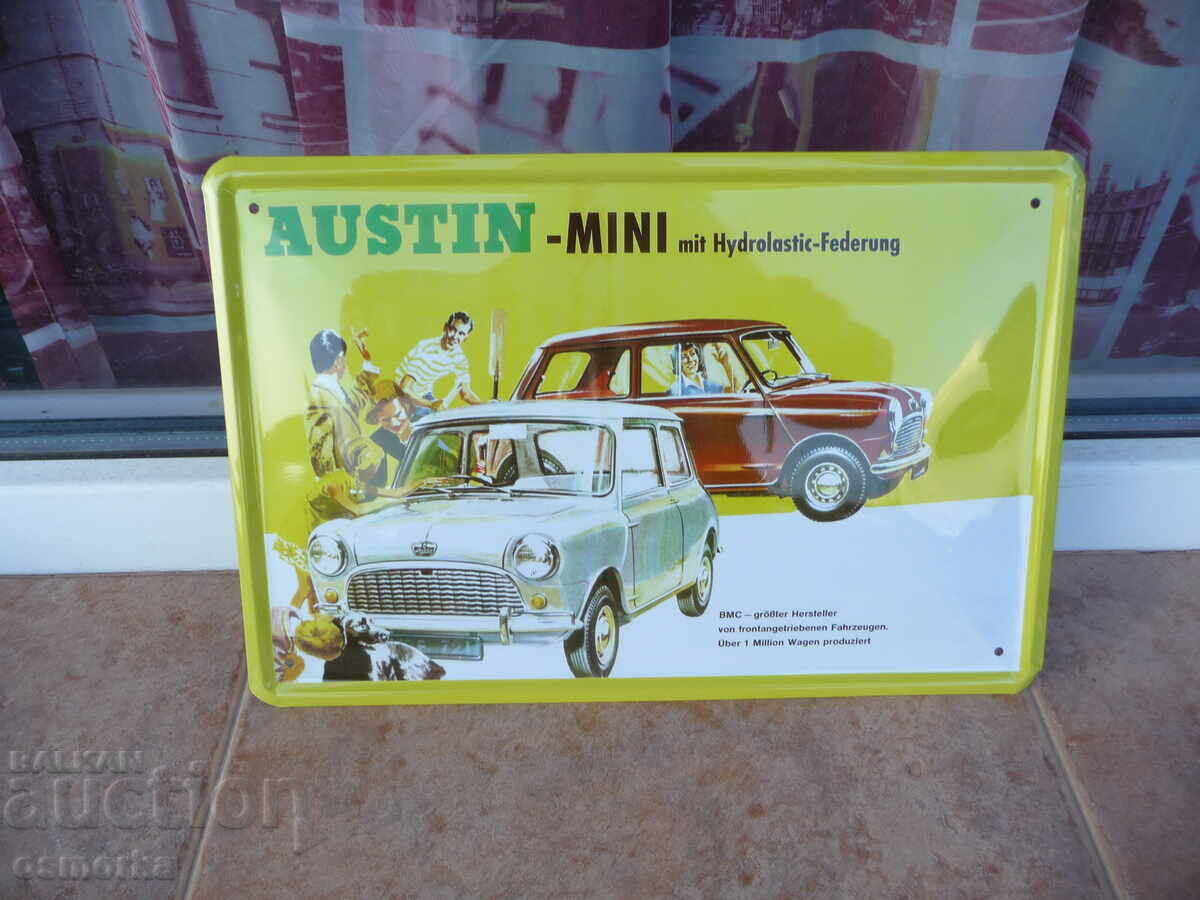 Метална табела кола Austin Mini мини автомобил ретро куче с цена 18.00 лв. | € 9.20
