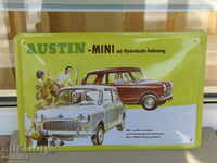 Μεταλλική πλάκα αυτοκίνητο Austin Mini mini car ρετρό σκύλος