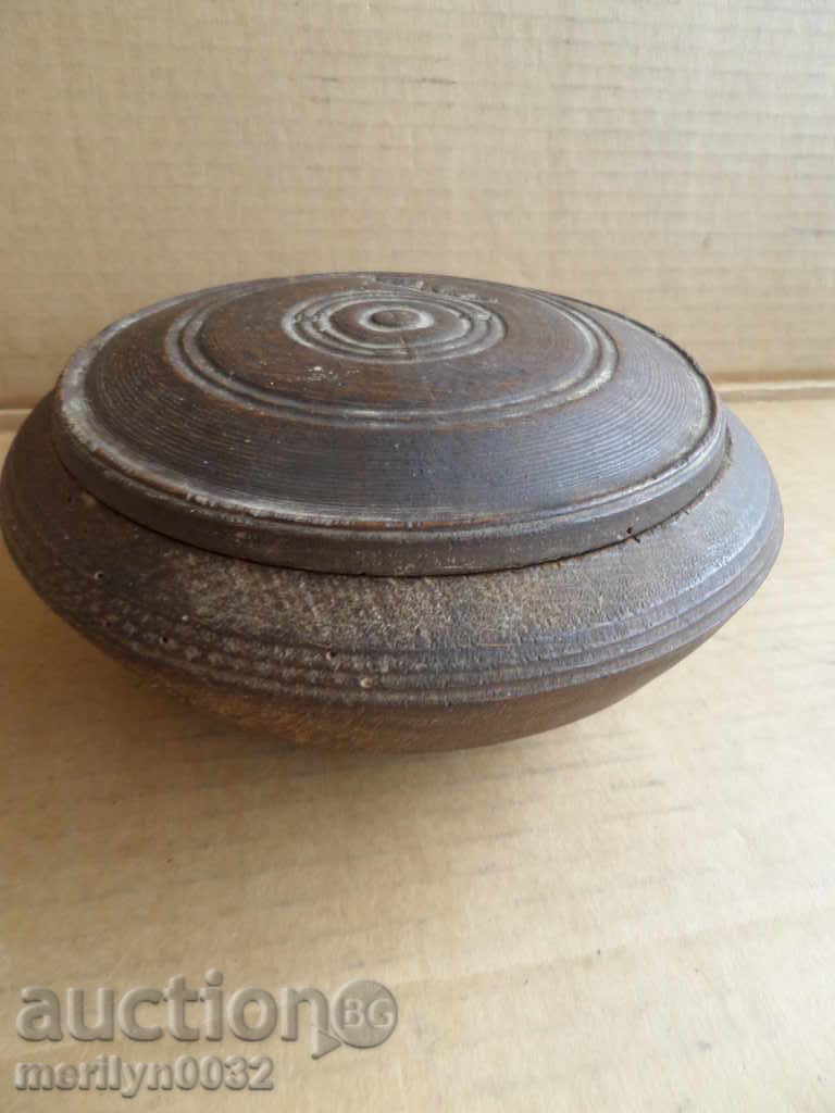 Old wooden vessel, sahane, pan, bowl with lid, wooden